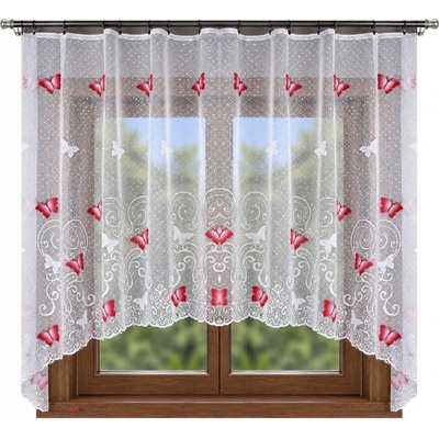 BytoTex Oblouková záclona Motýl červená 310x160 cm