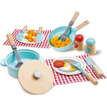 Hape Дървен комплект Hape - Прибори за готвене и сервиране (H3208)