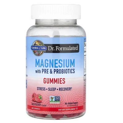Garden of Life Dr. Формулиран магнезий с пребиотици и пробиотици, малина, 60 гуми