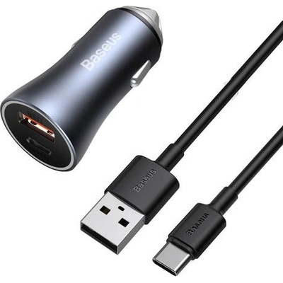 Baseus Зарядно за кола Baseus с USB-A и USB-C изхода 40W кабел USB-А към USB-C 1м, тъмно сив (TZCCJD-0G)