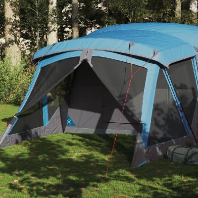 vidaXL Къмпинг палатка с веранда, 4-местна, синя, водоустойчива (94537)