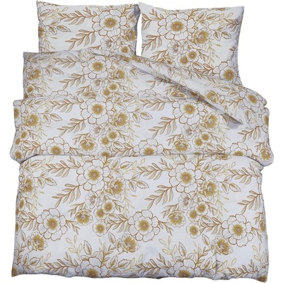 Комплект спално бельо, бяло и кафяво, 200x220 см, памук