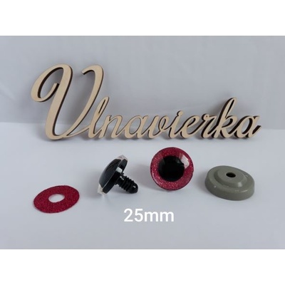 Oči s pojistkou glitrové 25mm tmavá ružová