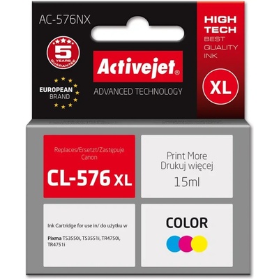 Activejet AC-576NX Мастило за принтер Canon, резервно Canon CL-576XL, Върховен, 15 ml, цвят: син, жълт, магента (AC-576NX)