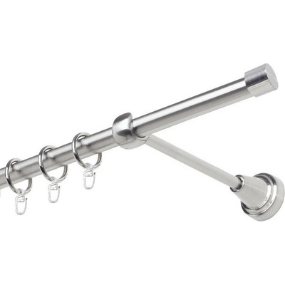 OK-GarnýžeCZ Garnýž kovová jednořadá 19mm Pullo nerez 230 cm do stěny / kroužky s háčkem