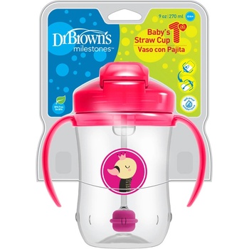Dr.Brown´s hrneček s brčkem s držadlami růžový TC91101 270 ml