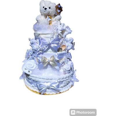 BabyDort Třípatrový neutrální plenkový dort pro miminko křtiny PREMIUM – Zboží Mobilmania