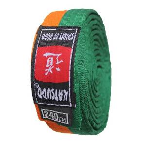 Katsudo Колан Katsudo Obi, оранжево-зелен (4676.KAT.JUDO.KARATE.ORANGE-GREEN)