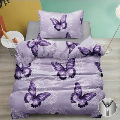 Textilomanie bavlna obliečky BUTTERFLY BLOOM fialové 70x90 140x200