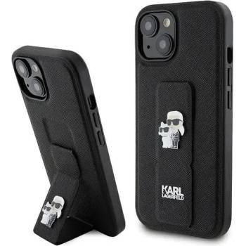KARL LAGERFELD Кейс Karl Lagerfeld Gripstand Saffiano Karl&Choupette Pins за iPhone 15, черен