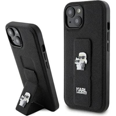 KARL LAGERFELD Кейс Karl Lagerfeld Gripstand Saffiano Karl&Choupette Pins за iPhone 15, черен