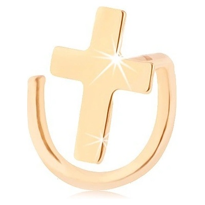Šperky eshop piercing do nosu ve žlutém tě zahnutý lesklý latinský křížek GG95.31