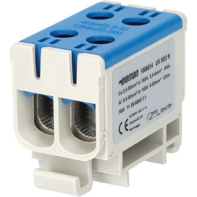 Pollmann Elektrotechnik 1006614 Svorka univerzální UK 50/2 N, 160A, 1pól., AL/CU, krytá, modrá, na DIN,
