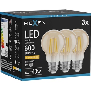 Mexen Vintis 3x LED филамент крушка E27, A60, 6W, Топла - 2200K, 600 lm, амбър - L150-E27-0622-50x03 (L150-E27-0622-50x03)