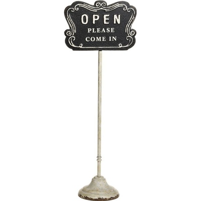 Černo-béžová antik litinová cedule Open/ Closed na noze – 25*15*70 cm - Chic Antique