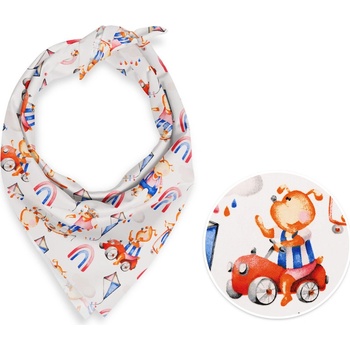 Biante detská bavlnená šatka Sandra SA-521 modro-červení psíkovia s autami na bielom