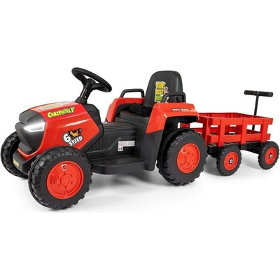 Milly Mally Rolly 12V Dětský elektrický traktor na akumulator s vlečkou červená