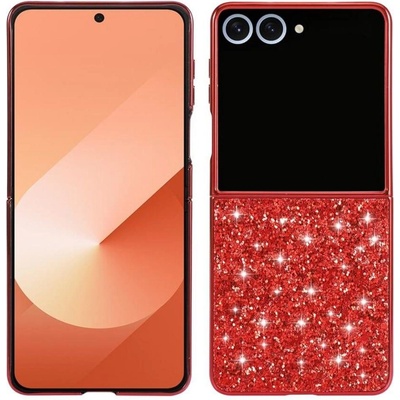 GKK Калъф с Блестяща Декорация за Samsung Z Flip 7, Glitter Case, Червен (5966011641694)