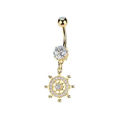 Šperky4U Zlacený piercing do pupíku kormidlo WP0141-GD