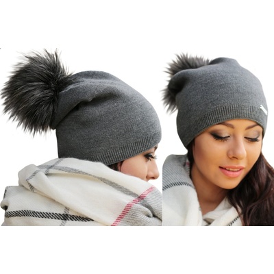 Fashionweek dámská zimní čepice s bambulí Krasnal ZIZI-C7 grafitová