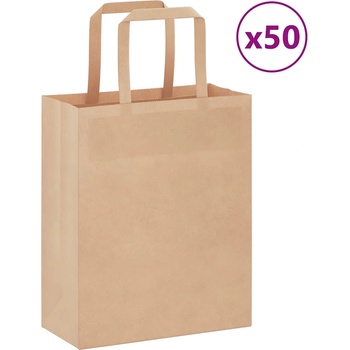 vidaXL Хартиени торбички 50 бр с дръжки кафяви 18x8x22 см (4101796)