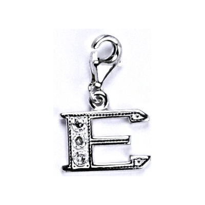 Čištín Stříbrný přívěšek na karabinku se zirkony písmenko E, P 1106