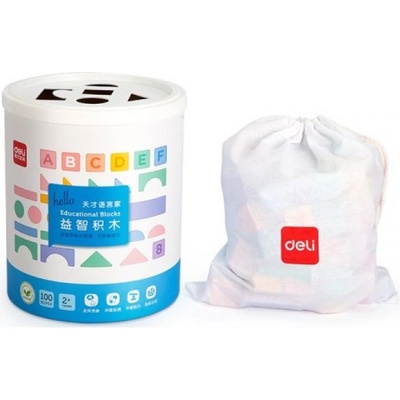 Конструктор дървен 100ч. Deli 74524 в кофа