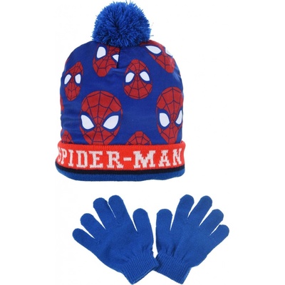 Modročervená čepice a rukavice Spiderman