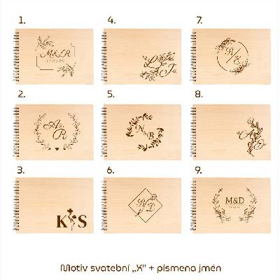 GEDEON Fotoalbum na fotorůžky 32x23 cm 60 stran Plywood GRAVÍR Motiv gravíru: Motiv svatební "X" + vlastní jména