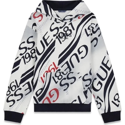 GUESS Суичър с качулка в мръсно бял цвят с тъмно сини надписи Guess