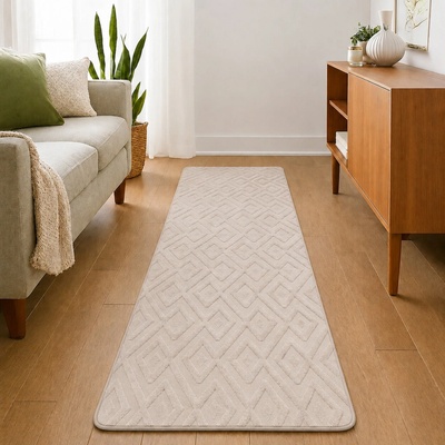 Takoy Koberec 80x300 vzor štvorce ecru-HT-00430 | 80 x 300 cm