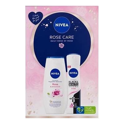 Nivea Rose Care : sprchový gel Rose & Almond Oil 250 ml + antiperspirant Black & White Invisible Clear 150 ml