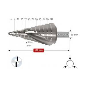 Karnasch Стъпално свредло Ø 6-38 mm (x 4, 5 mm), HSS-XE без покритие, 2x спирален канал (1499)