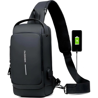 Taška přes rameno s USB nabíjením proti krádeži-Černá KP25259