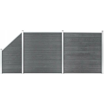 vidaXL Plotová sada WPC 2 čtvercové + 1 šikmý díl 446 x 186 cm šedá
