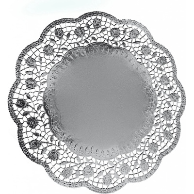 Dekorativní krajky kulaté, stříbrné pr. 36 cm (4 ks)