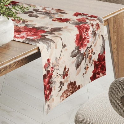 Biante Bavlněný běhoun Sandra SA-399 Červené pivoňky na pískovém 35x120 cm