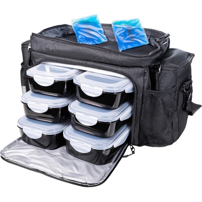 GymBeam taška na jedlo Fit Prep Black + 6 krabiček