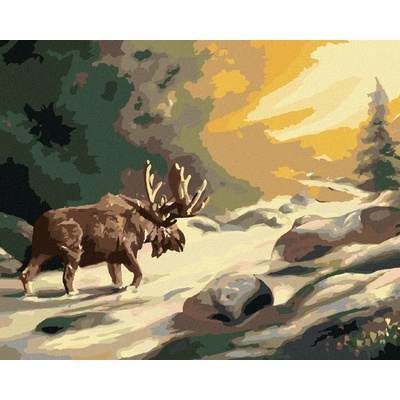 Zuty Malování Podle Čísel Los Jdoucí V Řece A Sluneční Paprsky D. Rusty Rust 80 x 100 cm Plátn