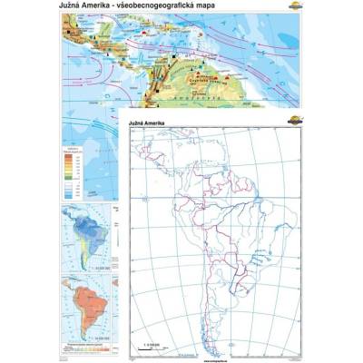 Cartographia Južná Amerika - všeobecnogeografická mapa + slepá mapa DUO (100x140 cm – 1:8200000), nástenná, fóliovaná, lištovaná