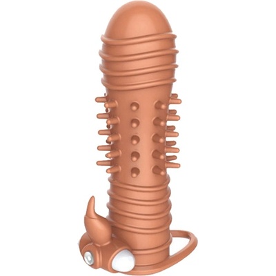 X Fun Вибро пенис удебелител с пристегач и клиторен стимулатор "dragon skin" 13 см
