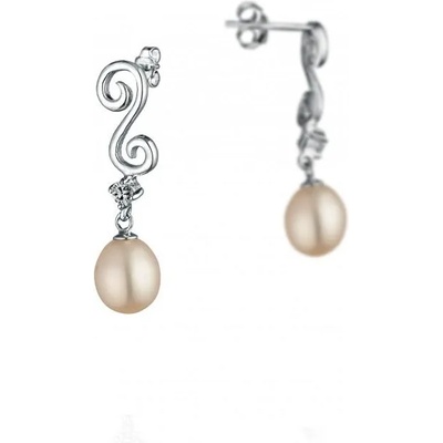 Swan Сребърни обици със сладководни бели перли IPE1199 Swan