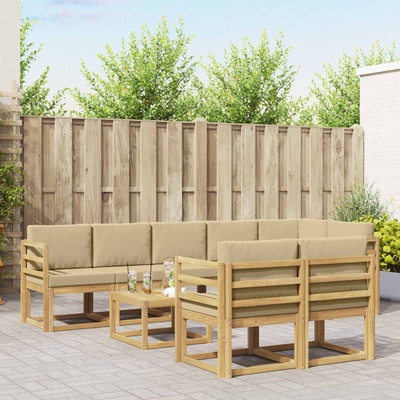 vidaXL Комплект дивани за открито 9 pcs Бяло и Бежово Полиестер (3387827)