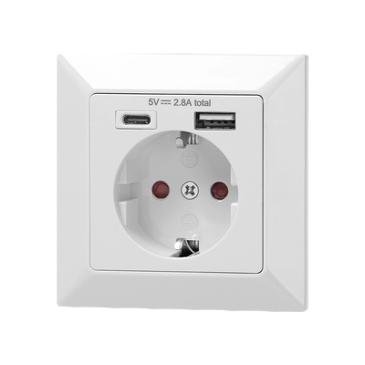 ORNO Контакт ШУКО 2p+e 16a + usb тип a+c 2.8a 14w цвят бял orno (or-ae-13232(gs))