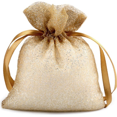 Dárkový pytlík 10x13 cm organza s glitry - zlatá (10 ks)