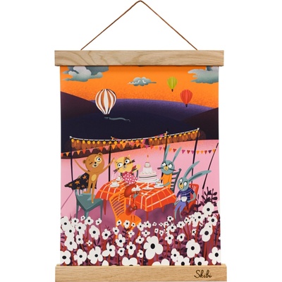 Art print plagát Skibi A4 - Medveďova oslava - dubová lišta uni