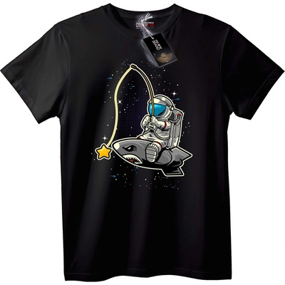 NOONEBRAND Тениска Риболов с Акула - 2XL, Black