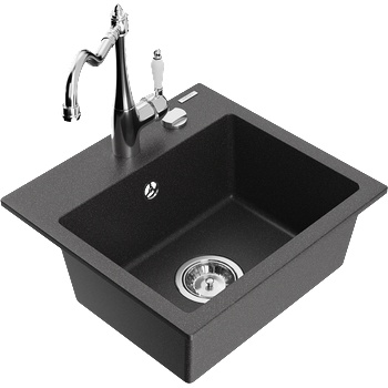 Mexen Milo гранитна мивка с 1 отделение и кухненски смесител Carla, черен на точки - 6505-76-670700-00 (6505-76-670700-00)
