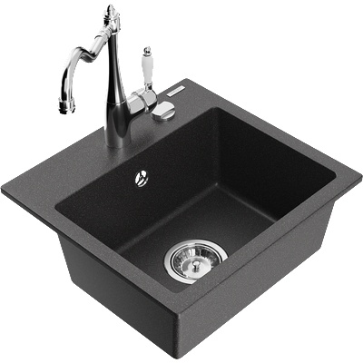 Mexen Milo гранитна мивка с 1 отделение и кухненски смесител Carla, черен на точки - 6505-76-670700-00 (6505-76-670700-00)