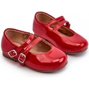 Dětské lakované balerínky s proužky eko kožené červené